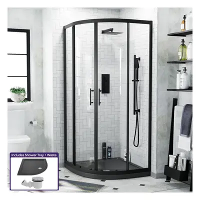 Saturn Quadrant 900mm Shower Enclosure, Tray & Waste Matte Black