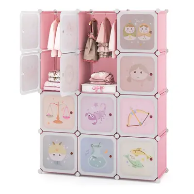 Portable Kids Wardrobe Bedroom 12-Cube Baby Closet-Pink