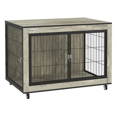 PawHut Dog Crate Furniture on Wheels, for Medium Dogs, x x 62.5cm