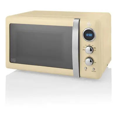 (Cream) Swan Retro Digital LED 20L Microwave 800W Freestanding Countertop Five Power Levels