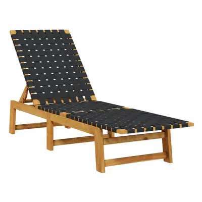 vidaXL Sun Lounger Outdoor Sun Bed Day Bed Black Solid Wood Acacia and Fabric