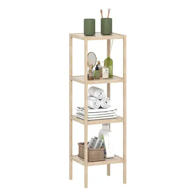 4-Tier Bathroom Storage Shelving Unit, Freestanding Bamboo Shelves, Natural