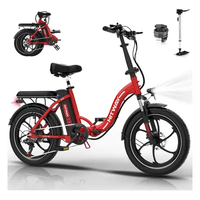 (Red) Hitway Electric Bike BK6SL - 20*3.0 Inch Foldable City Commuter EBike with Removable 36V 1