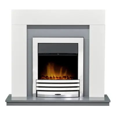 Adam Dakota Fireplace in Pure White & Grey with Eclipse Electric Fire in Chrome, Inch