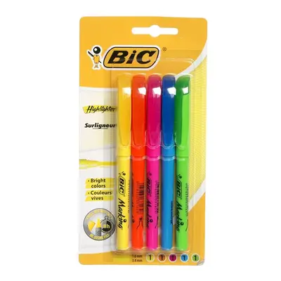 BiC Brightly Coloured Highlighter Pen Set Medium Nib Assorted Colours Pack Of