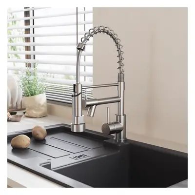 (Sliver) Stainless Steel Kitchen Faucet with Pull Down Spring Spout and Pot Filler