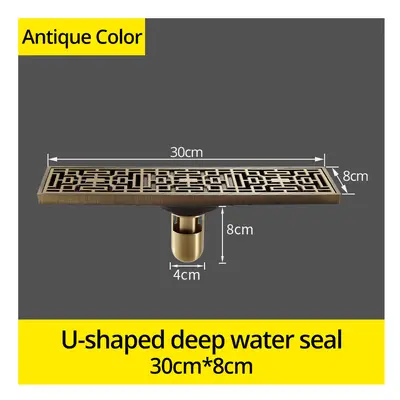 (Antique 8031F-U) Drain 8*30CM Euro Antique Brass Art Carved Floor Drain Cover Shower Waste