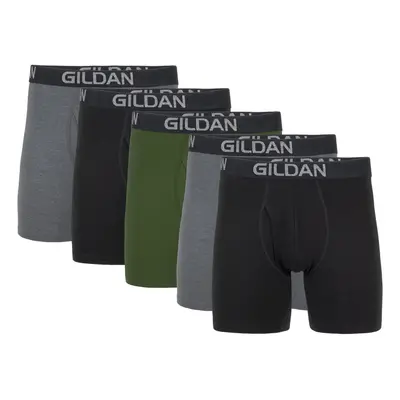 Gildan Men's Underwear Cotton Stretch Boxer Briefs Multipack Heather Dark Grey/Black Soot/Green 