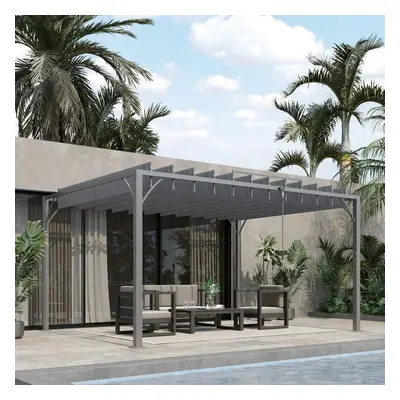 Outsunny x 3(m) Outdoor Louvered Metal Pergola with Retractable Roof, Grey