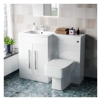 Aric 1100mm LH Freestanding White Basin Vanity Unit with WC Unit & BTW Toilet