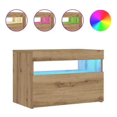 (artisan oak) vidaXL 1/2x Bedside Cabinet and LED Light Engineered Wood Decor Multi Colours