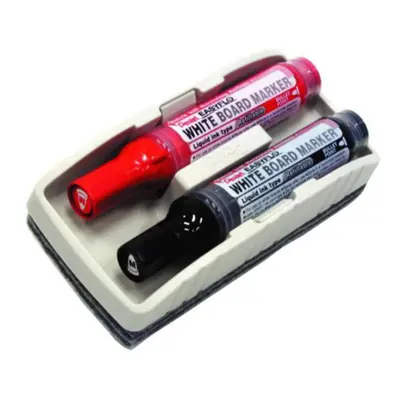 Pentel Whiteboard Eraser Set w/ Pump It Markers (Black/Red)