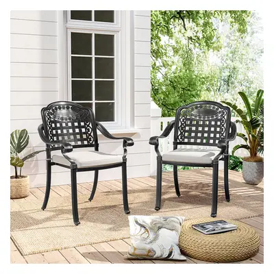 Set of Outdoor Dining Chairs with Cushions Cast Aluminum