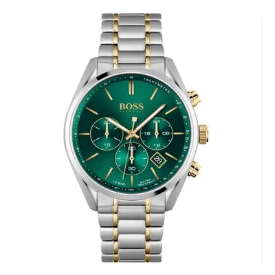 NEW HUGO BOSS CHAMPION HB1513878 SILVER GOLD & GREEN TONE MEN'S WATCH