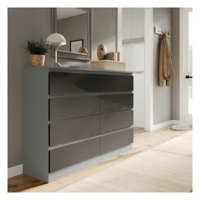 (Grey Carcass + Black Drawers) Modern Wide Wooden Chest of Drawers Bedroom Furniture Storage Bed