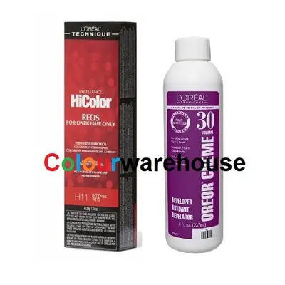 (H11, Dev (Vol. 30) 8oz) L'Oreal HiColor H11 Intense Red, Reds For Dark Hair Only