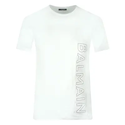 (S) Balmain Brand Embossed Logo White T-Shirt