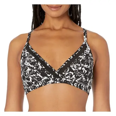 DKNY womens Halter Triangle Bathing Suit Bikini Top BlackWhite Medium US