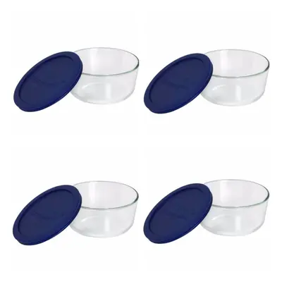 Pyrex Storage 4-cup Round Dish with Dark Blue Plastic cover, clear (case of containers)