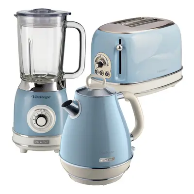 Ariete ARPK24 Retro Style Jug Kettle, Toaster & Jug Blender Set, Vintage Design, Blue