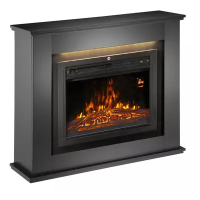 (Complete Set Black) Modern Electric Fireplace with Remote Control & LED Log Fire Effect