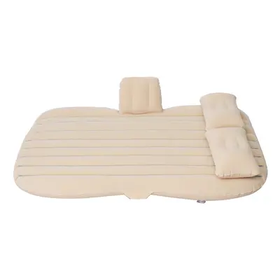 (Beige) Inflatable Car SUV MPV Back Seat Mattress Air Folding Bed Rest Sleeping Camping +Pillows