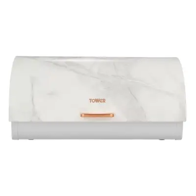 White Marble Rose Gold Roll Top Bread Bin, Stainless Steel