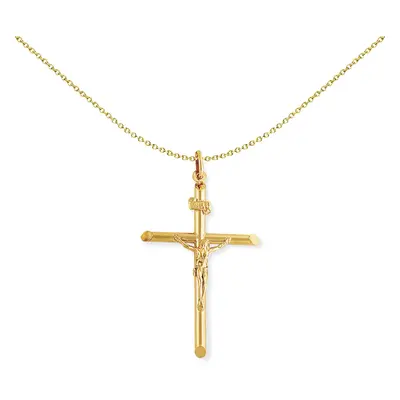 Jewelco London 9ct Yellow Gold Crucifix INRI Jesus Cross Charm Pendant - 32x57mm - CRNR02004