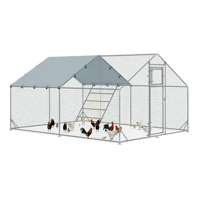 PawHut Walk in Chicken Run w/ Cover, Hanging Feeder, Perch for Poultry