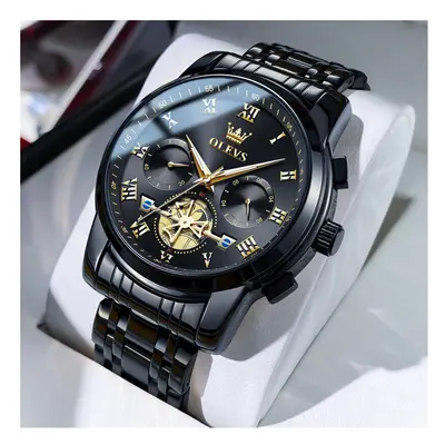 (black) OLEVS Watch for Men Luxury Multifunction Waterproof Luminous Stainless