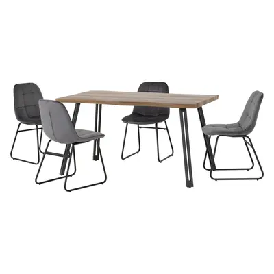 Quebec Wave Edge Dining Table + Lucas Chairs Set - Oak Effect & Grey Velvet