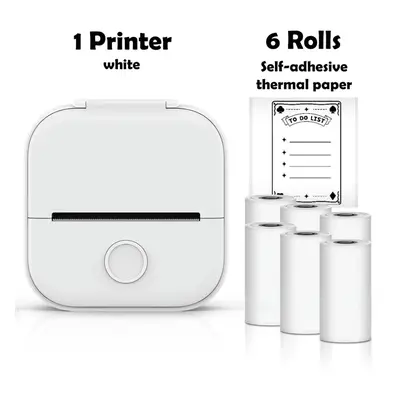 (White-6Roll Stickers) Phomemo T02 Portable Mini Wireless Thermal Pocket Printer Self-adhesive S