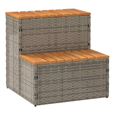 (grey, x x 50.5 cm) vidaXL Hot Tub Step Grey 50x50x50.5 cm Poly Rattan and Solid Acacia