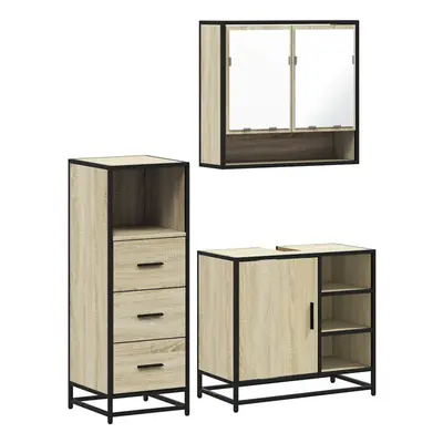 (sonoma oak) vidaXL Piece Bathroom Furniture Set Grey Sonoma Engineered Wood