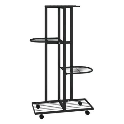 vidaXL 4-Floor Flower Stand with Wheels Black Iron Plant Rack Flower Shelf