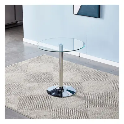 Small Round Clear Glass Top Dining Table with Pedestal Base