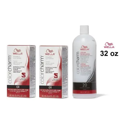 (6R + 6R + Developer (Vol. 20) 32oz) 6R Red Terra Cotta Wella Color Charm Permanent Haircolor