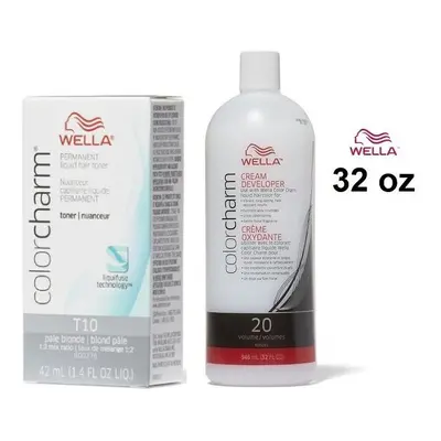 (T10+Dev(Vol.20)32oz) Wella Color Charm T10 Pale Blonde Hair Toner