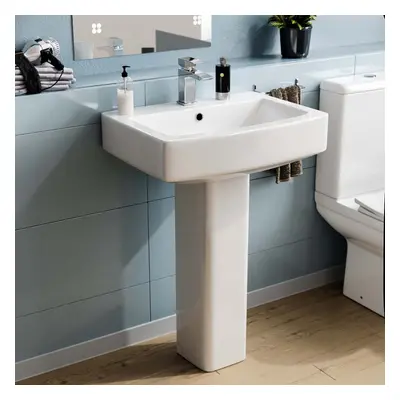 Kelly Square Basin And Full Pedestal White