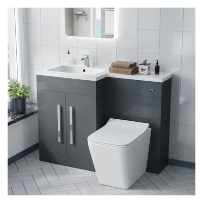 1100mm LH BTW Toilet, WC Unit & Resin Basin Grey Flat Pack | Aric