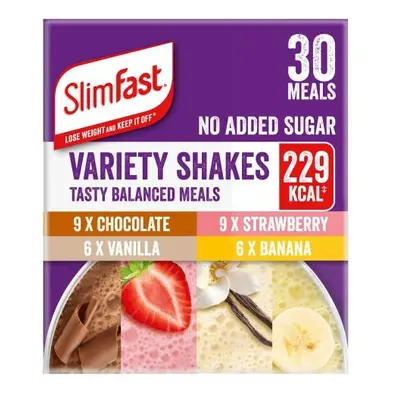 SlimFast Variety Shakes Sachet Assorted Box, Tasty Shakes for Balanced Diet, Chocolate, Strawber