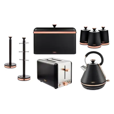 Tower Cavaletto Black Kettle Slice Toaster & Storage Set of