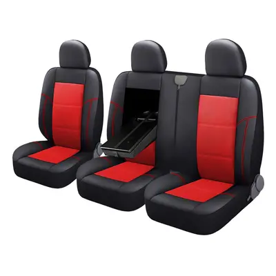 (Red) 3PCS Car Seat Covers Cushion Pad Headrest Cover For Ford Transit Custom 2016 2018 2020 RHD