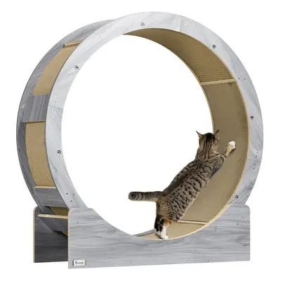 PawHut Cat Wheel with Brake, Scratching Pads - Grey