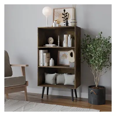 (Rustic Brown, Black) 60cm Wide Tier Bookcase Storage Cabinet Scandinavian Style Legs Dining Roo