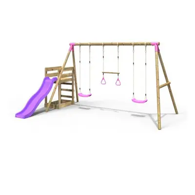 (Comet, Pink) Rebo Wooden Swing Set plus Deck & Slide