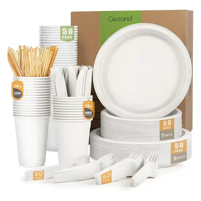 (White, Guests) Plates Set Eco-friendly Heavy-duty Disposable Cutlery Includes Biodegradable For