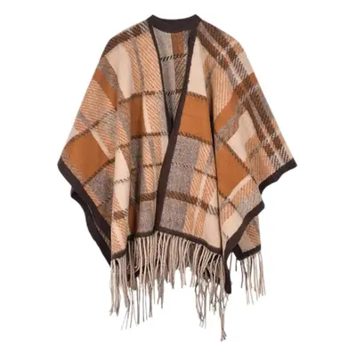 (Brown) Womens Poncho Sweater Wrap Topper Knitted Elegant Shawls Cape for Fall Winter