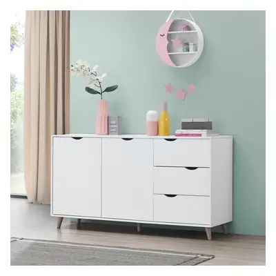 Pulford Scandi Sideboard Buffet Doors Drawers Storage Cabinet Cupboard White