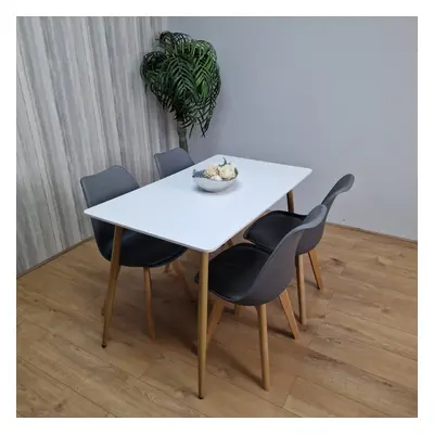 Rectangle White Table and Grey Chairs Set Retro Dining Set